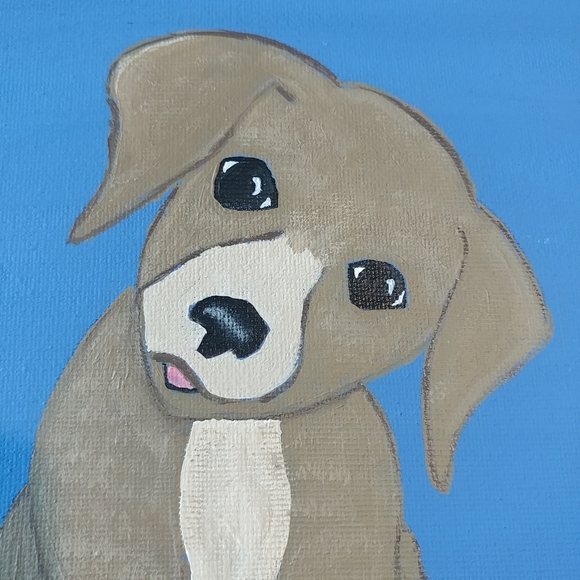 Handmade Puppy Dog Painting Canvas 10"x10" Wall Art Decor - Picture 9 of 12
